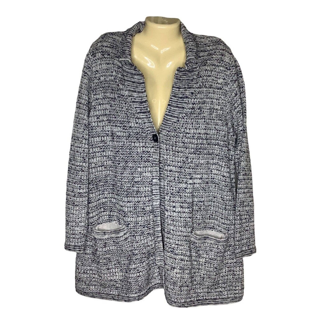 J Jill Cardigan 1X Multicolored Metallic Knit Wearever One Button Tunic Pockets